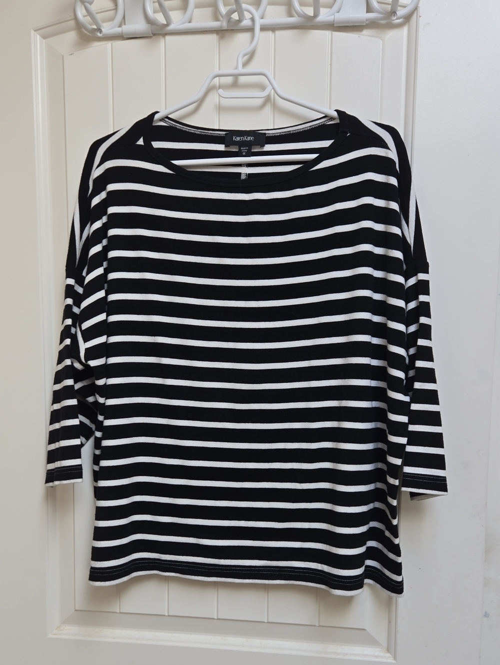 Karen Kane Women's Plus size 1x Black and White Striped Boatneck Long Sleeve Top